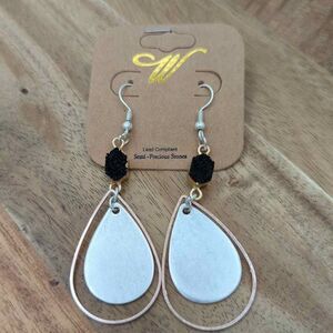 W‎ New dangle earrings silver gold tone semi precious stone teardrop